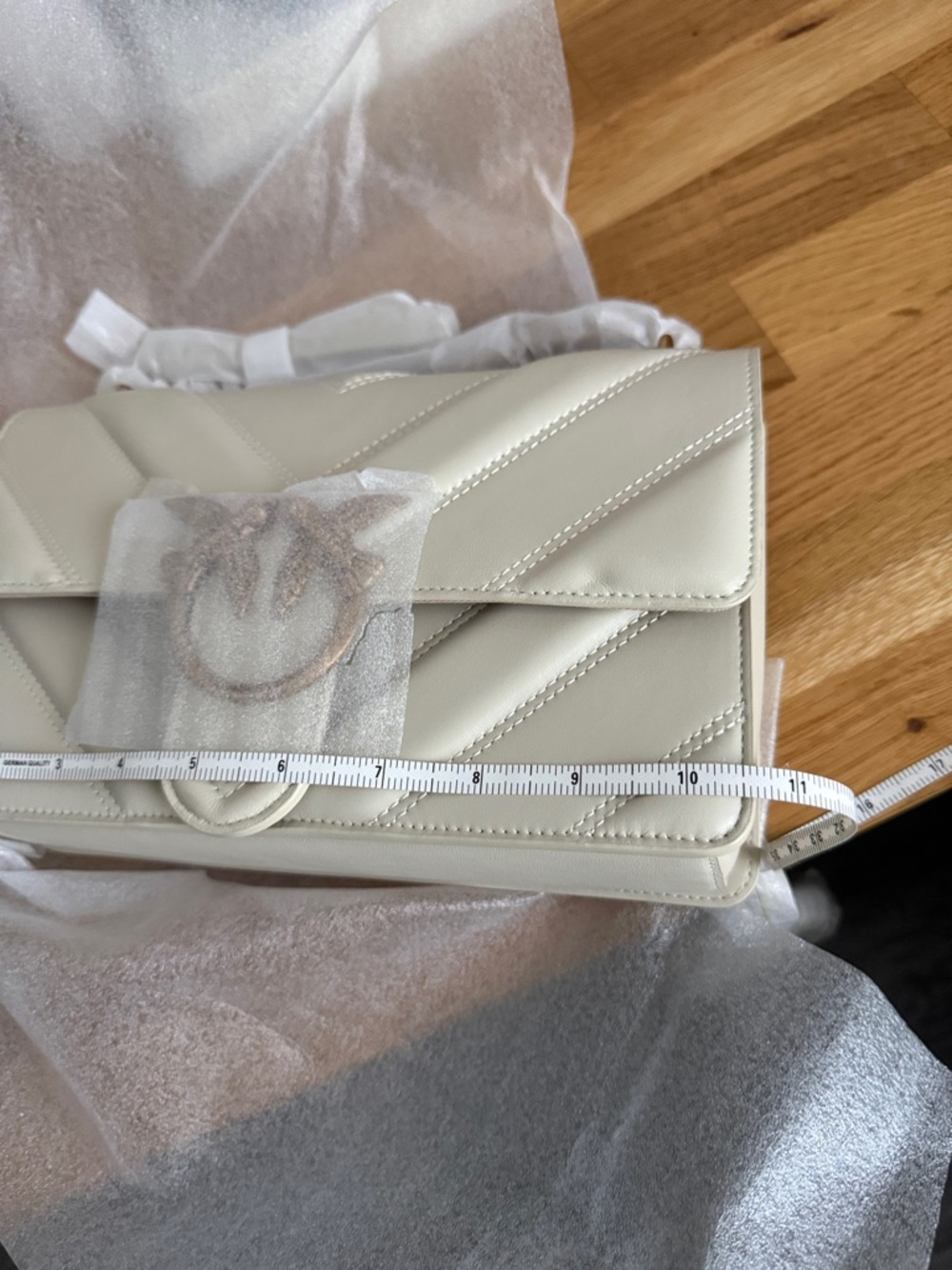 Pinko Ivory Chevron Shoulder Bag with Gold Accents - Picture 13 of 15